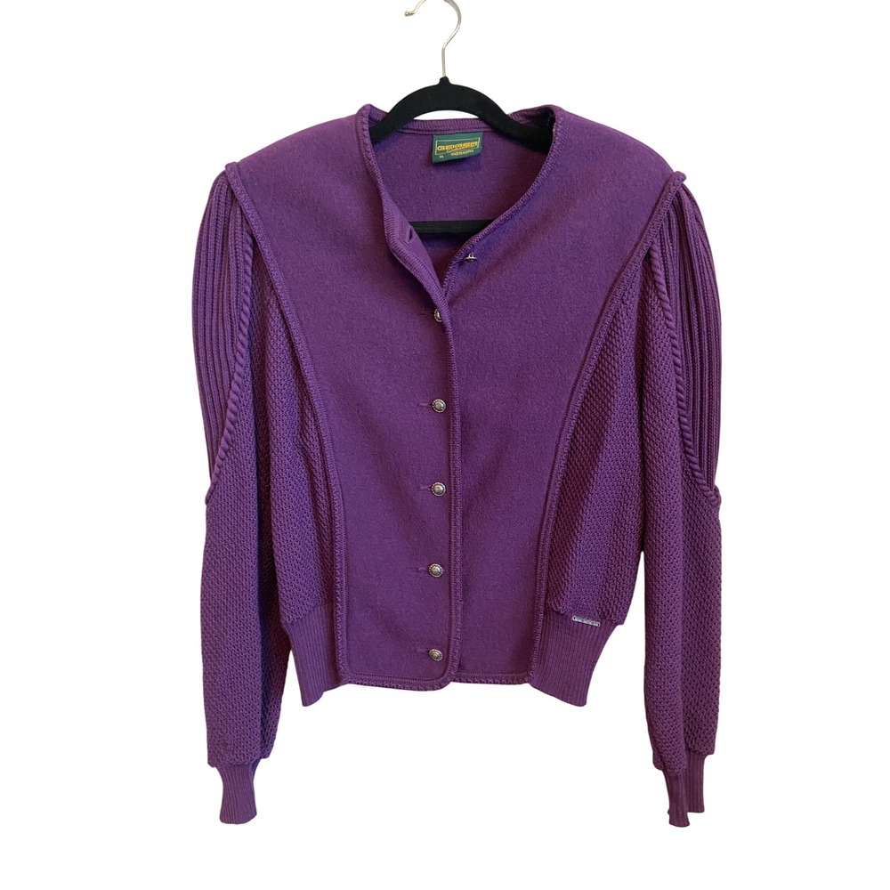Geiger Collections Purple Boiled Wool Cardigan Sweater Made in Austria Size 44